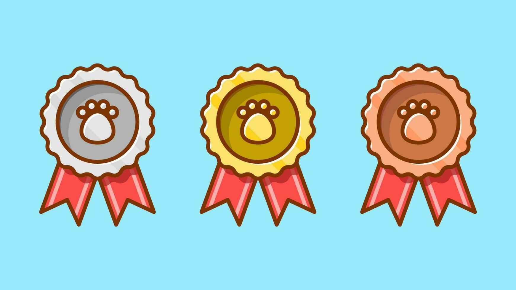 Pet Medals Bold Cartoon Style Front View Simple Illustration vector