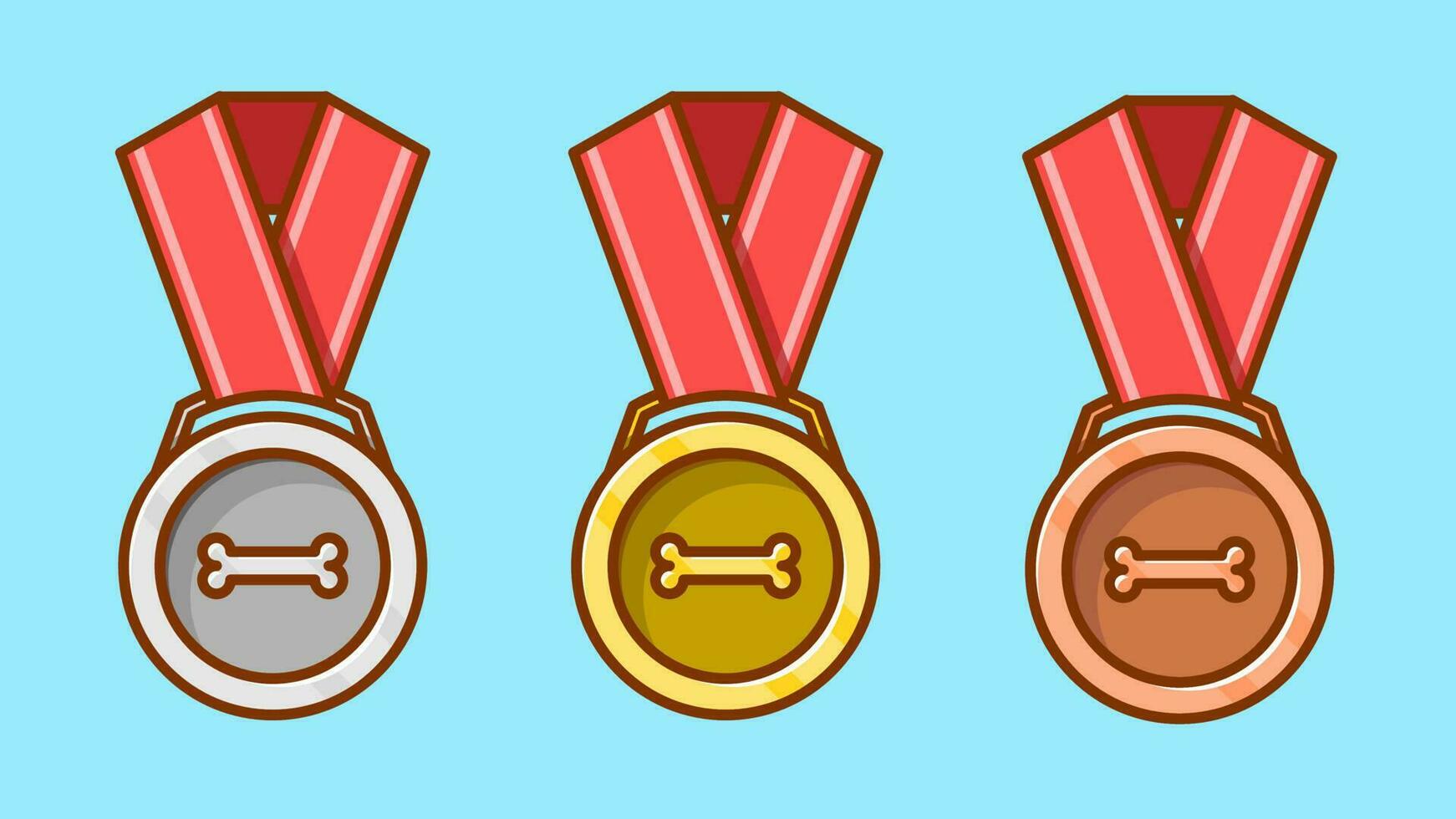 Pet Hanging Medals Bold Cartoon Style Front View Simple Illustration vector