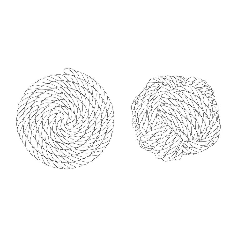 Set Of Rope Knots Borders Black Thin Line art Design Element. Vector illustration of Rope Knot.
