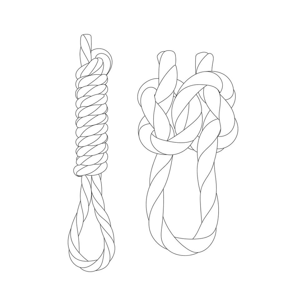 Set Of Rope Knots Borders Black Thin Line art Design Element. Vector illustration of Rope Knot.