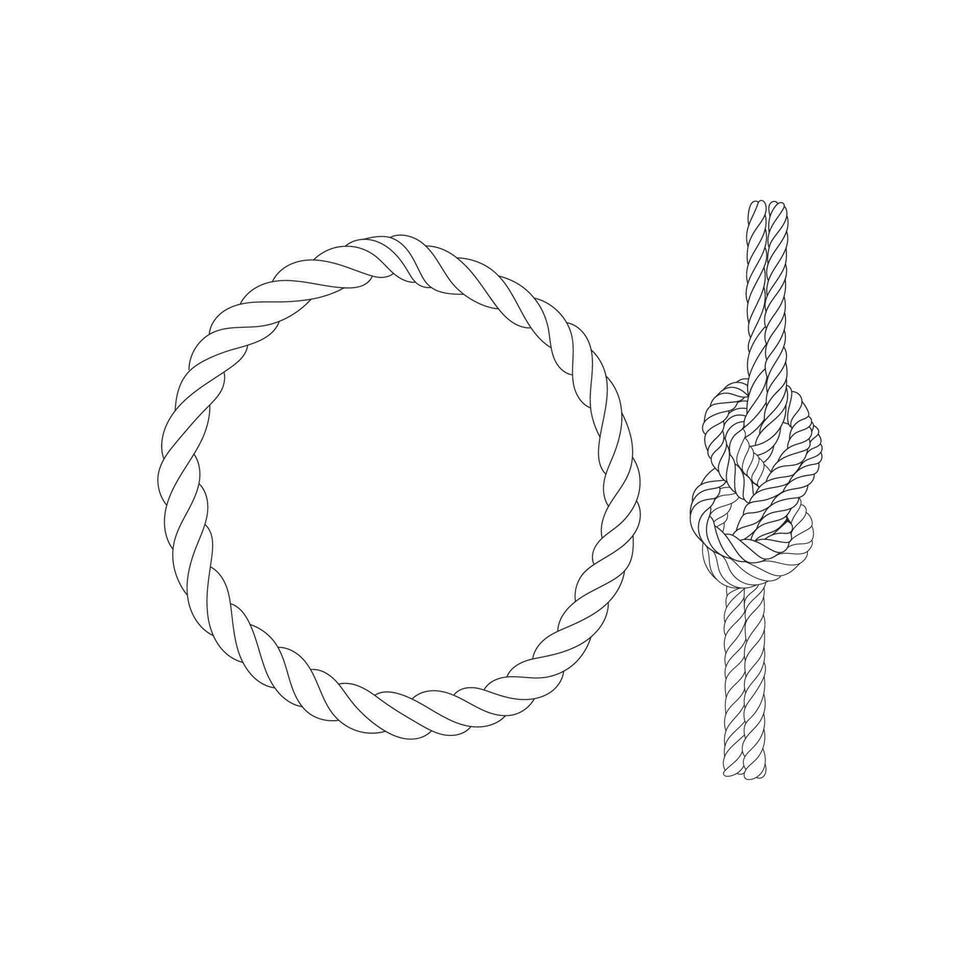 Set Of Rope Knots Borders Black Thin Line art Design Element. Vector illustration of Rope Knot.