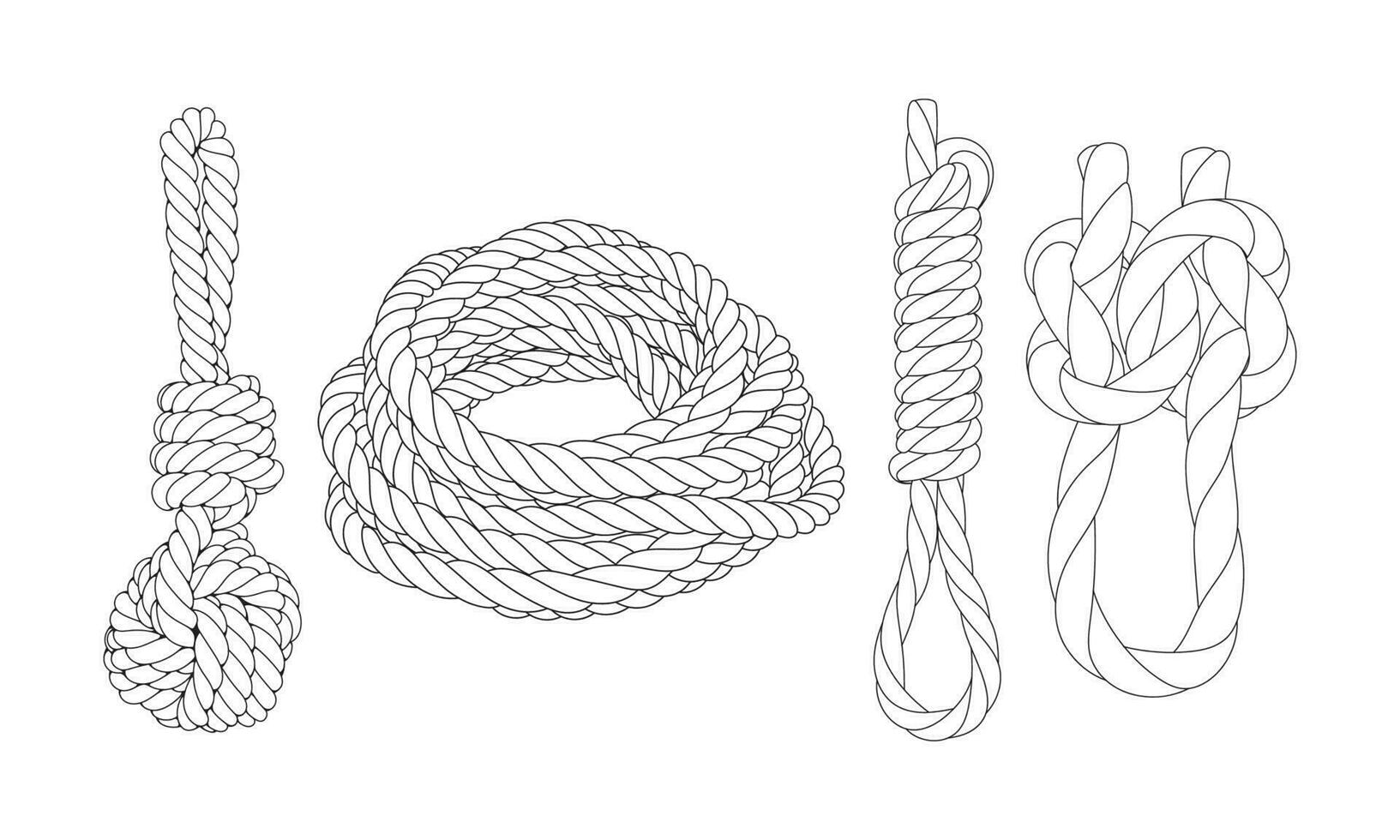 Set Of Rope Knots Borders Black Thin Line art Design Element. Vector illustration of Rope Knot.