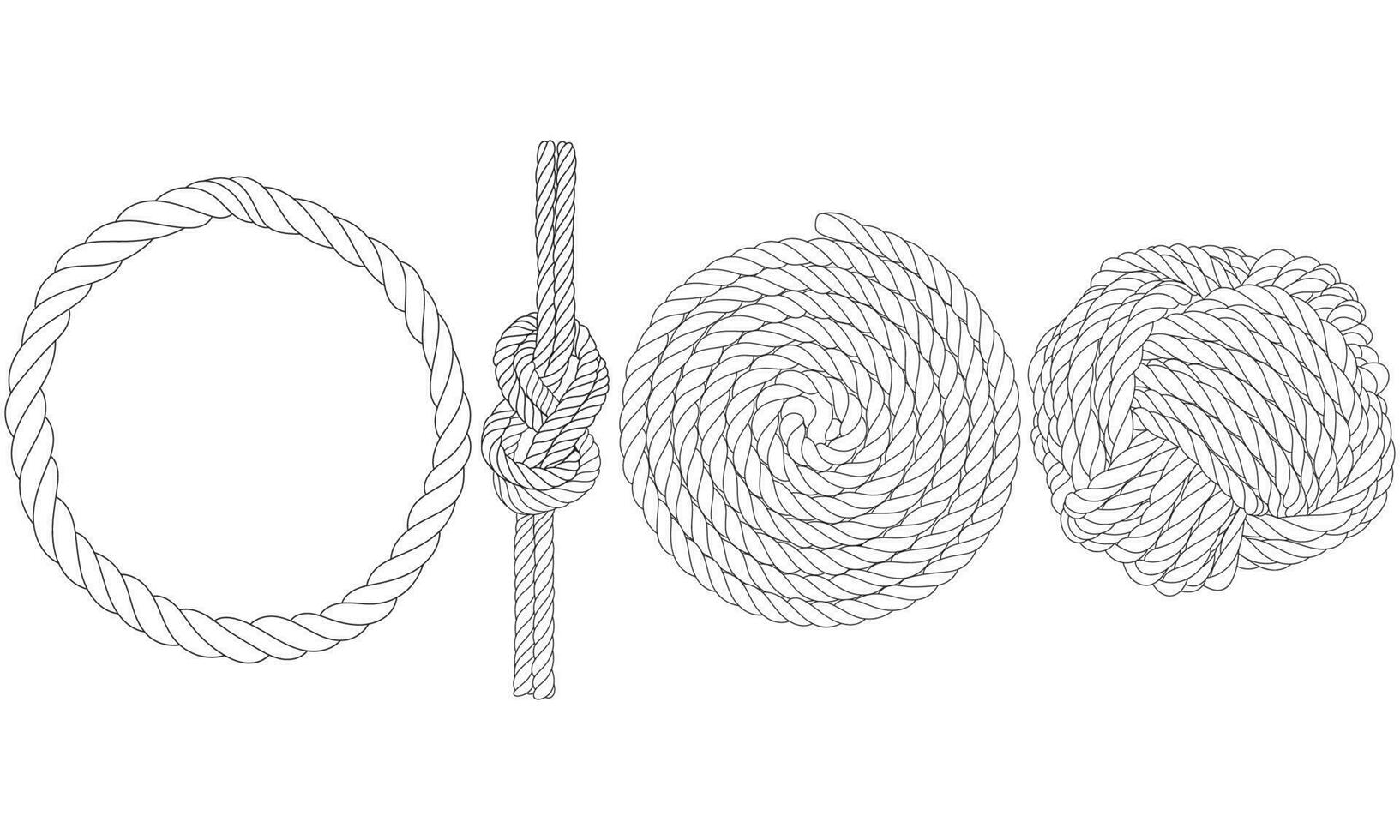 Set Of Rope Knots Borders Black Thin Line art Design Element. Vector illustration of Rope Knot.