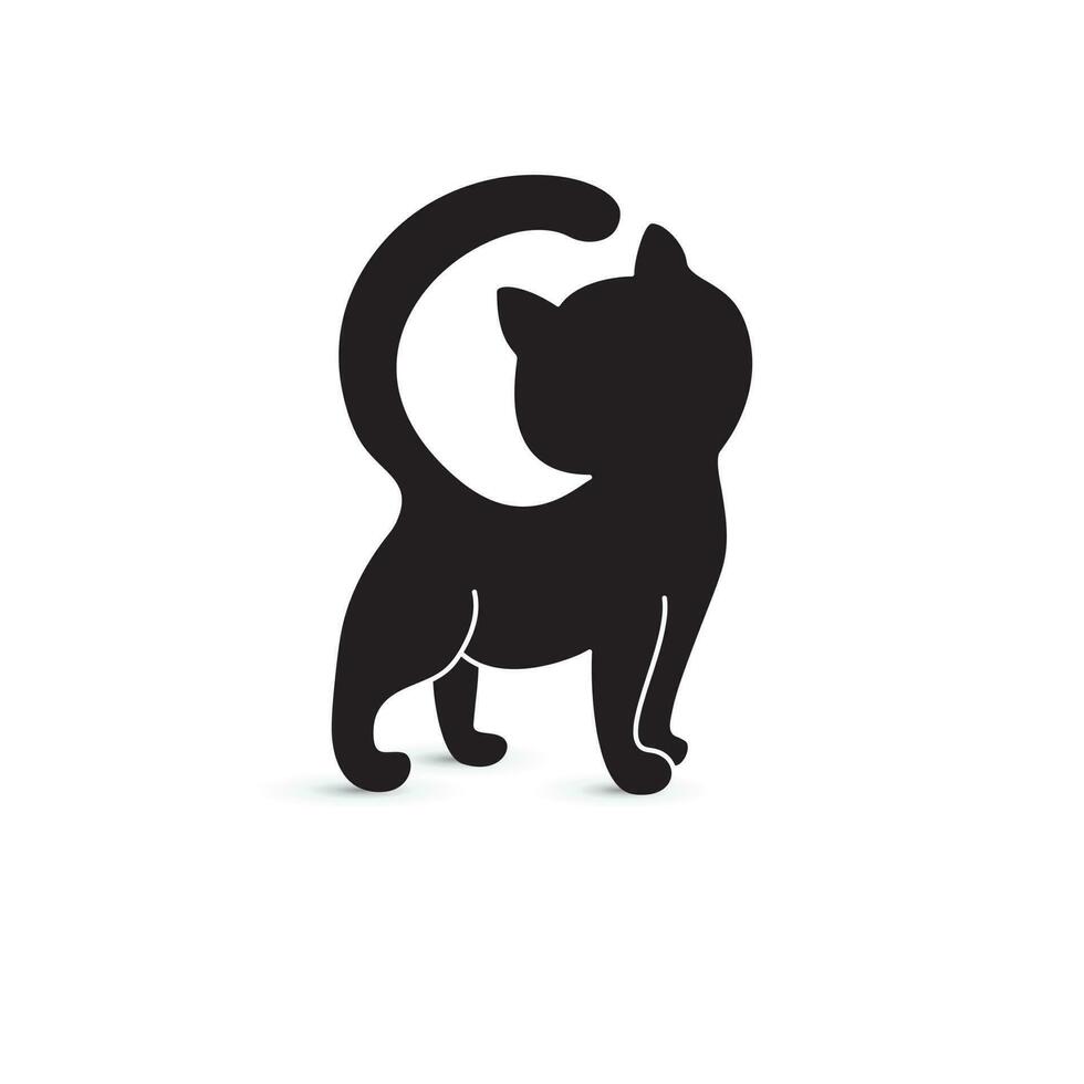 Silhouette of a black cat isolated on a white background. Logo of cute cat. vector