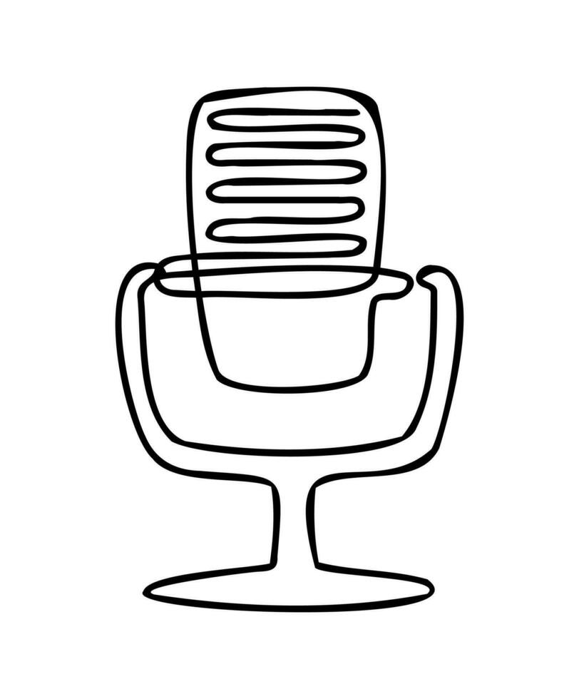 Retro microphone vector sign. Single line drawing icon, microphone outline with line art landscape, continuous mono line drawing. Vector illustration.