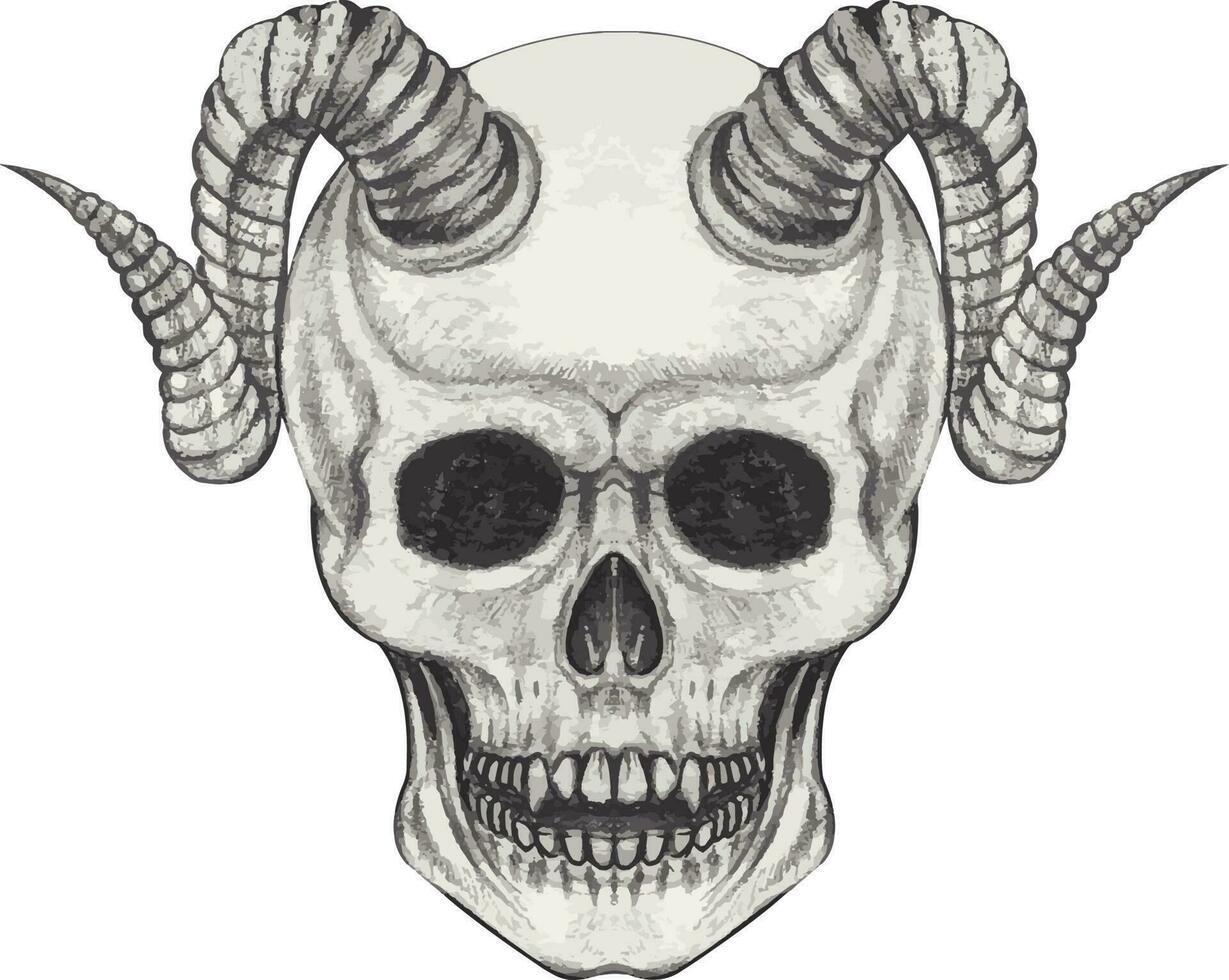 Surreal devil skull. Hand drawing and make graphic vector. vector