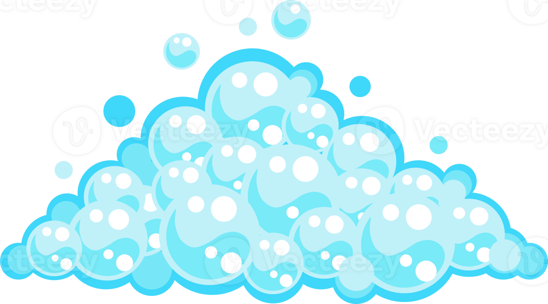 Soap foam set with bubbles. Carton light blue suds of bath water, shampoo, shaving, mousse png