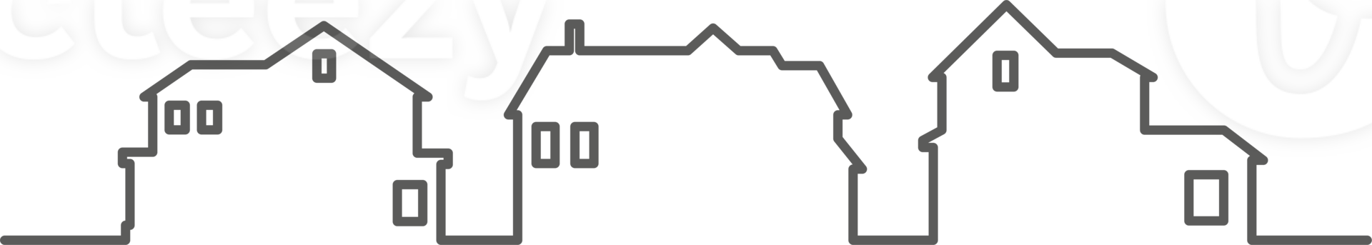 Neighborhood houses outline panoramic landscape. Continuous one line buildings drawing silhouette. Minimalistic illustration png