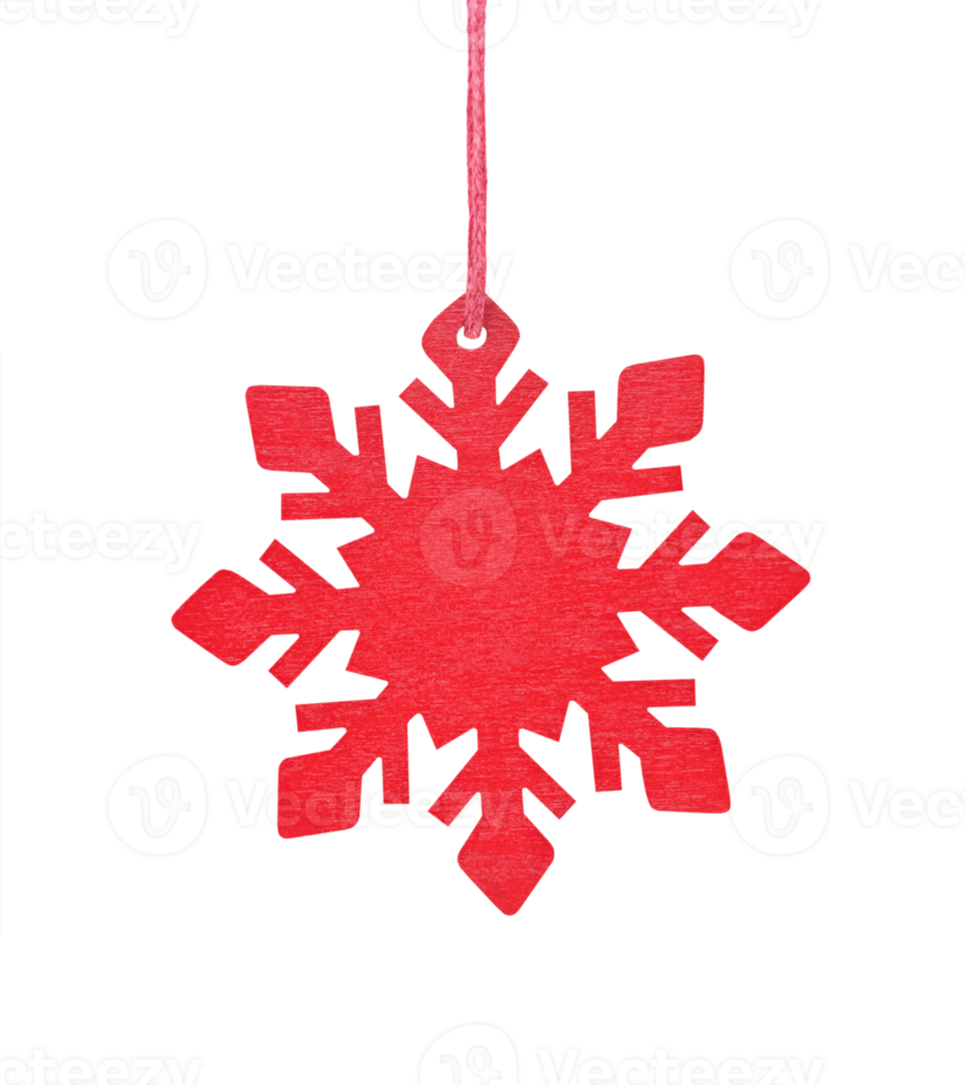 Hanging wooden snowflake Christmas tree ornament isolated on transparent background. Stock background png