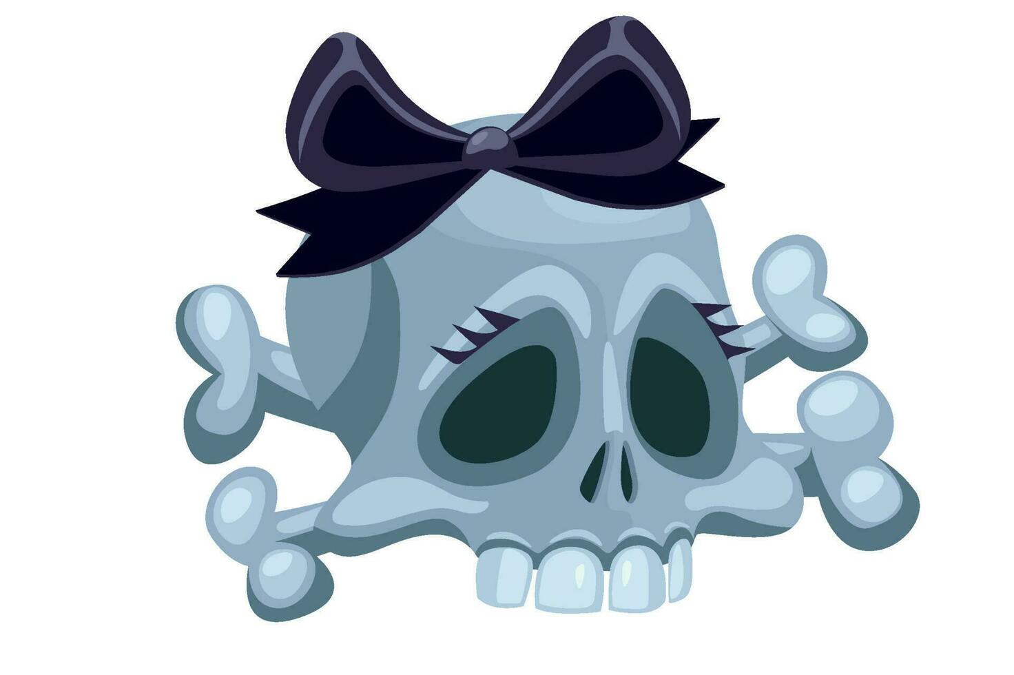 Cartoon human skull girl with black bow. Vector illustration isolated on white background