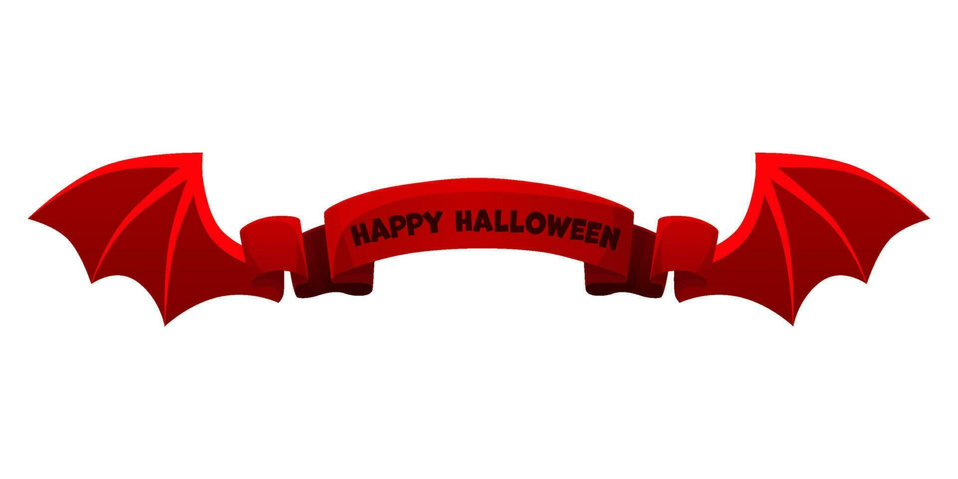 Red ribbon with devil wings for Halloween. vector