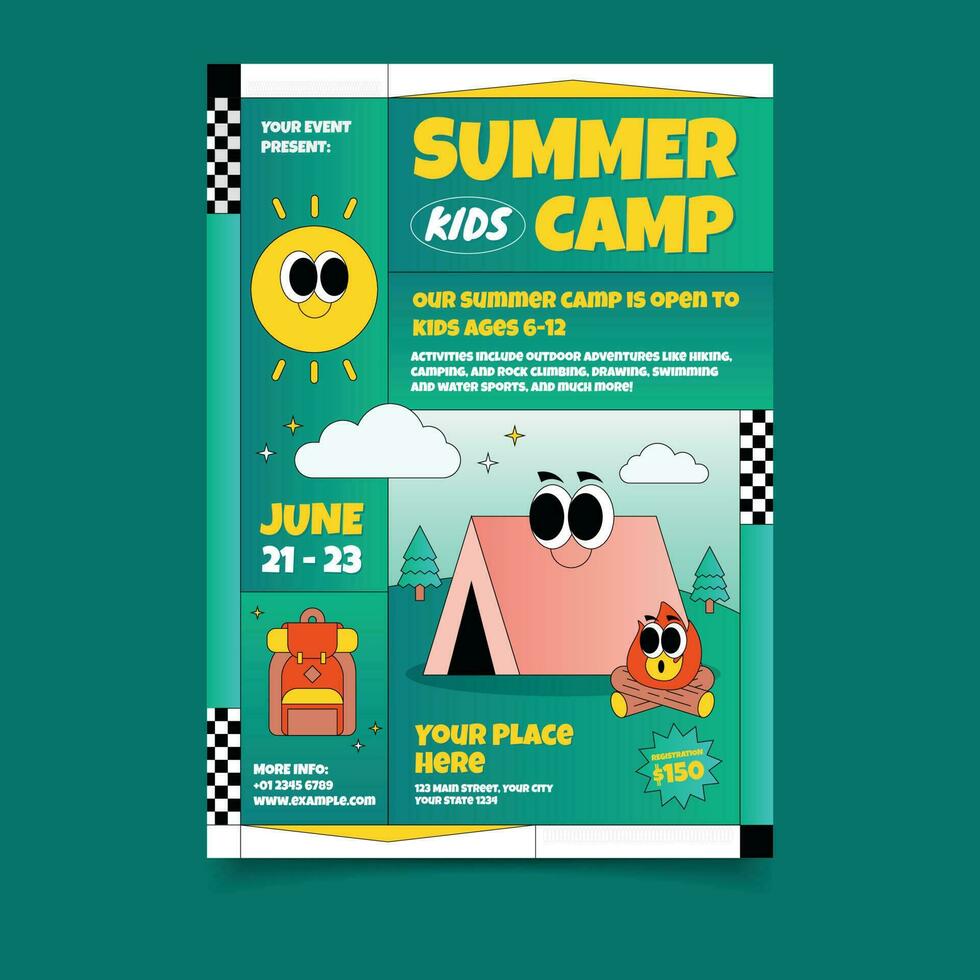 Fun and Sun - Get Ready for Summer Kids Camp with our Flyer Template vector