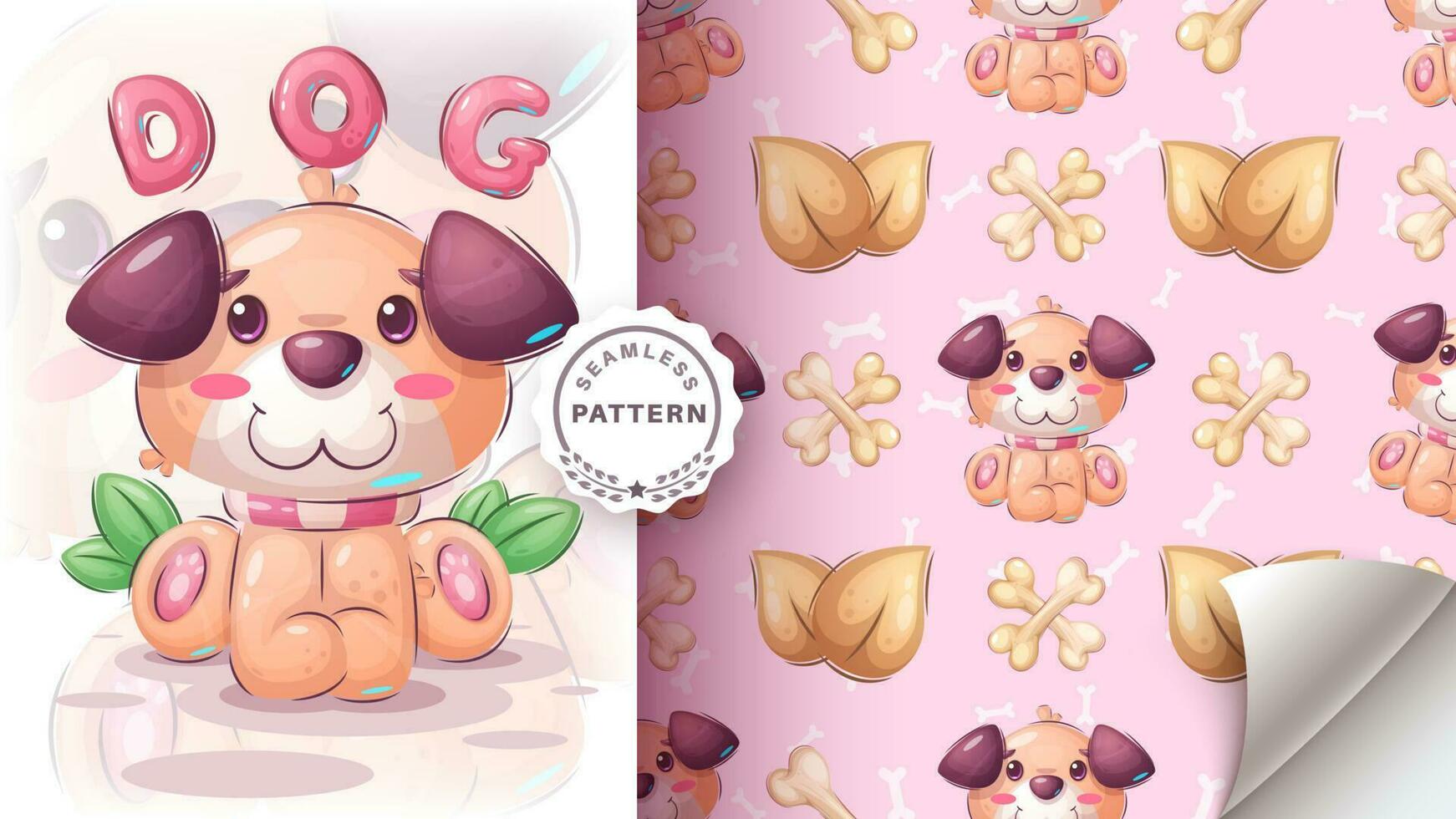 Seamless pattern cartoon character teddy dog, pretty animal idea for print t-shirt, poster and kids envelope, postcard. Cute hand drawn style puppy vector