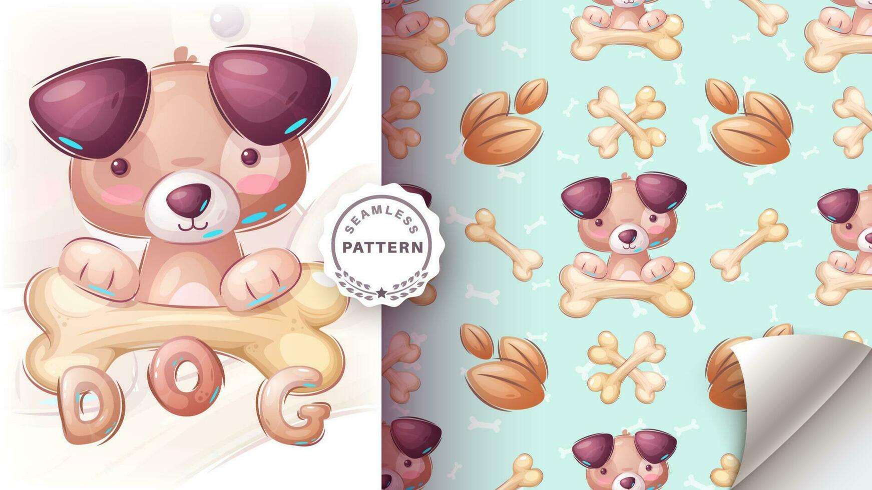 Seamless pattern cartoon character adorable dog, pretty animal idea for print t-shirt, poster and kids envelope, postcard. Cute hand drawn style puppy. vector