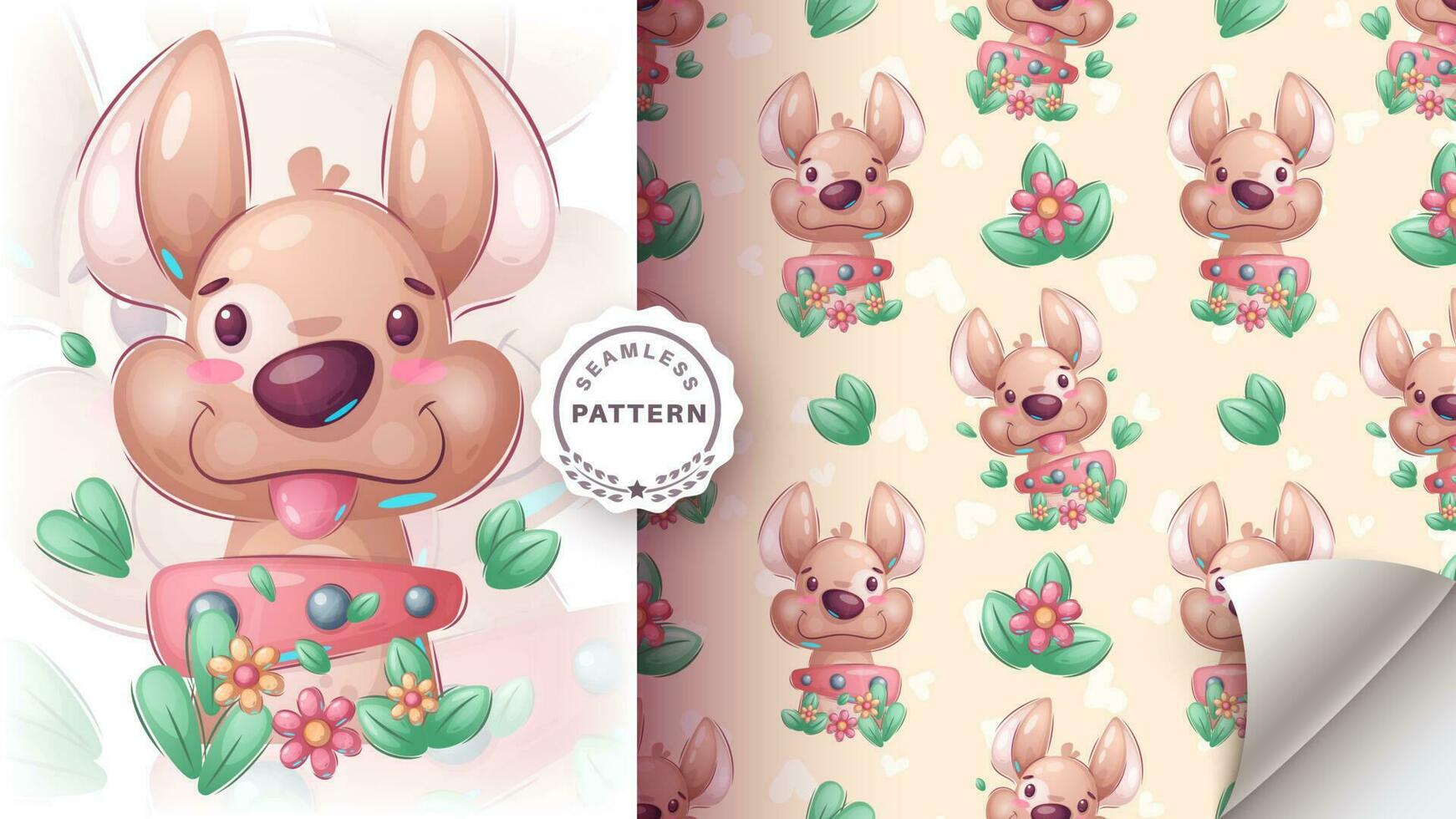 Seamless pattern cartoon character adorable dog, pretty animal idea for print t-shirt, poster and kids envelope, postcard. Cute hand drawn style puppy vector
