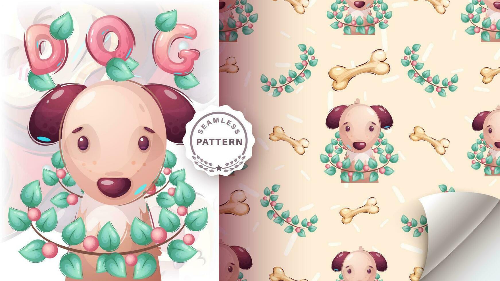 Seamless pattern cartoon character adorable dog, pretty animal idea for print t-shirt, poster and kids envelope, postcard. Cute hand drawn style puppy vector