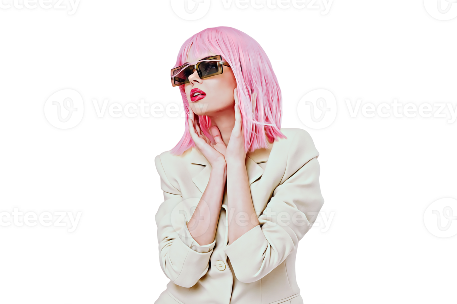 White woman with pink hair isolated on a transparent background png
