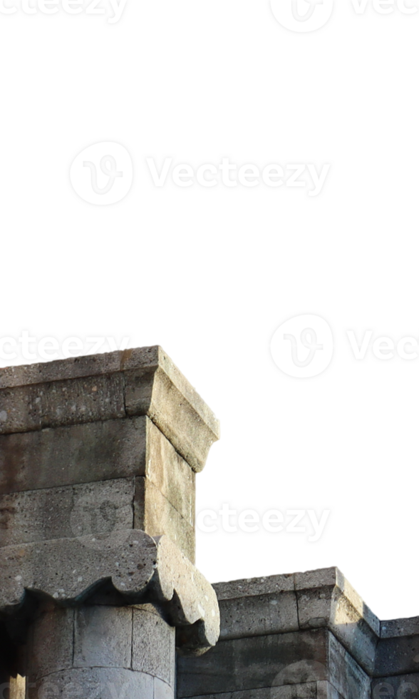 Close up medieval sculptures on the top of pillar with vignetting. Urban architectural photography. png