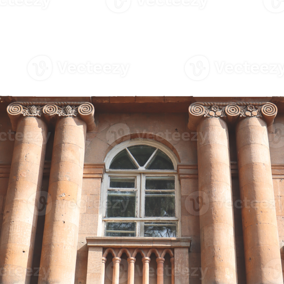 Close up front view of the old building in Yerevan concept photo. Urban architectural photography. High quality picture png
