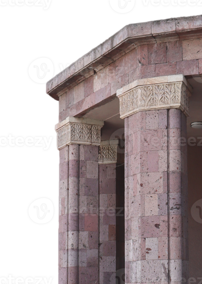 Old building with arches and columns isolated PNG photo with transparent background. Urban architectural photography. High quality cut out scene element. Realistic image overlay