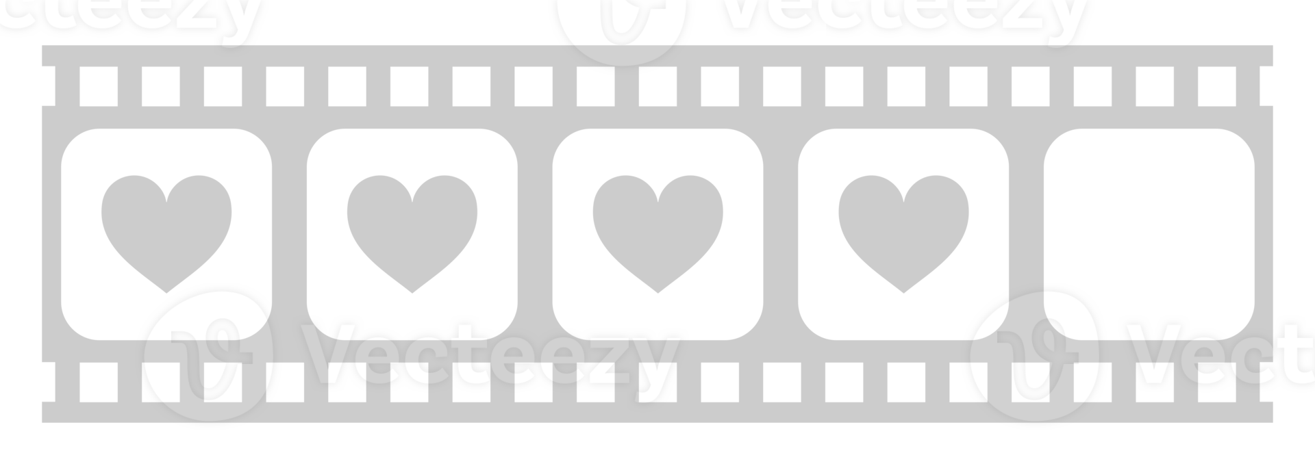 Heart Shape in the Filmstrip Silhouette, Movie Sign for Romantic or Romance or Valentine Series, Love or Like Rating Level Icon Symbol for Romanticism Movie Story. Rating 4. Format PNG