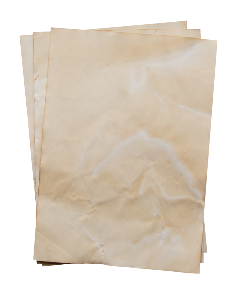 Old brown paper isolated on transparent background. Png realistic design element.