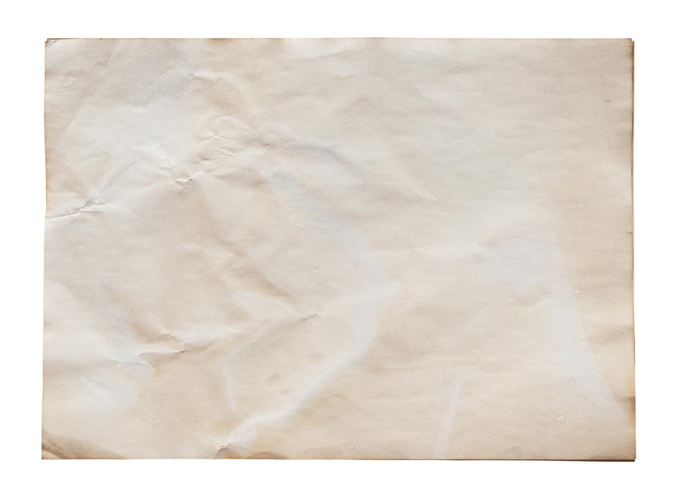 Old brown paper isolated on transparent background. Png realistic design element.