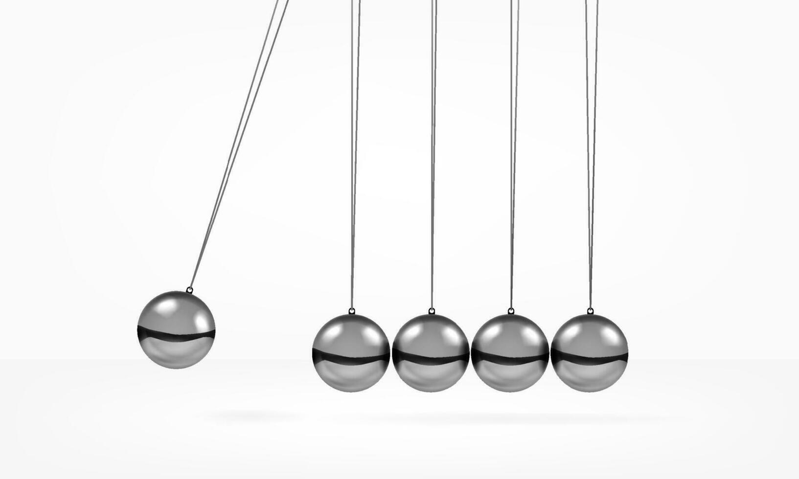 Newton's cradle pendulum with swinging spheres metal balls 3d realistic vector illustration.