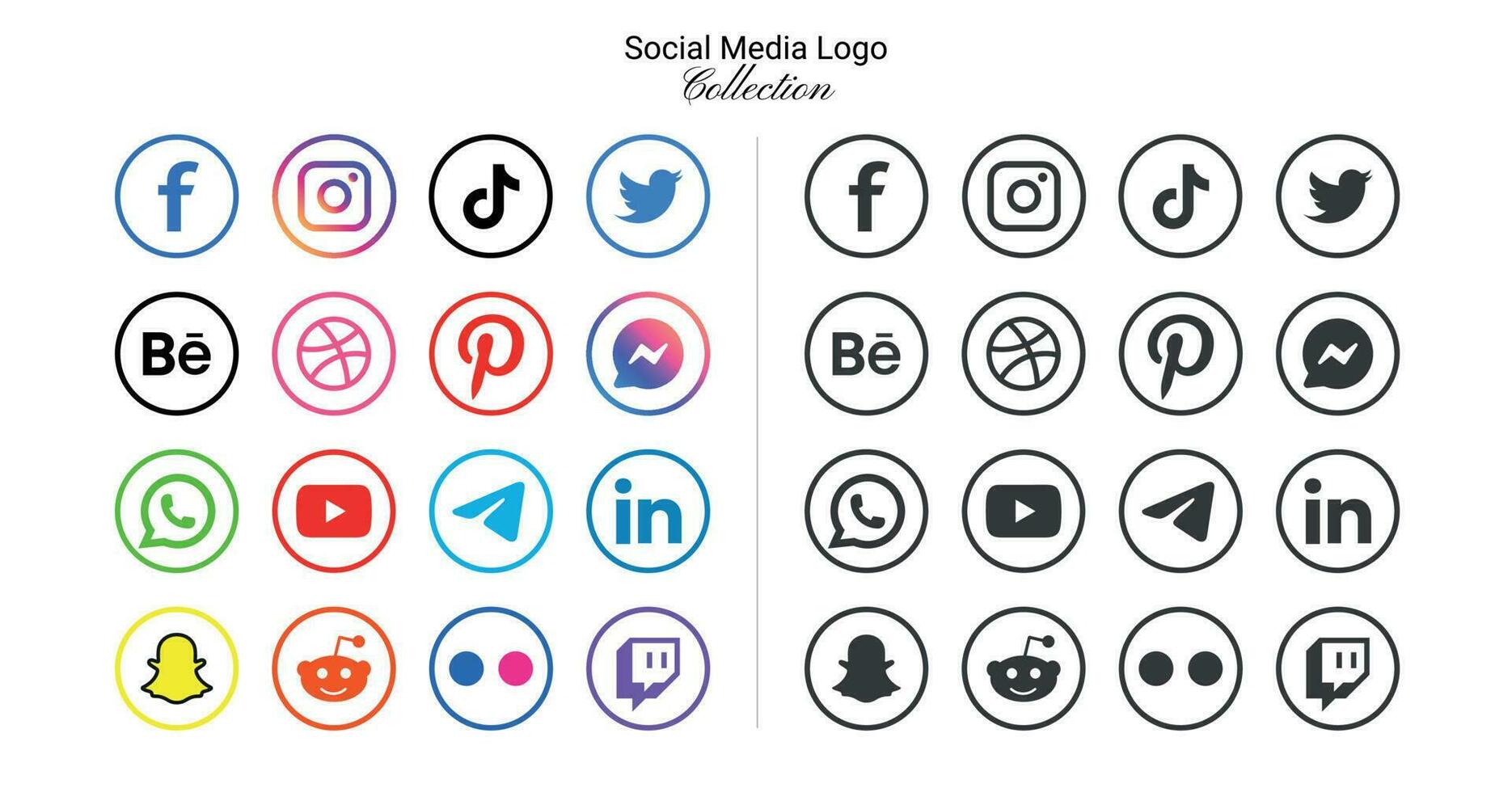 popular social red símbolos, social medios de comunicación logo íconos colección vector