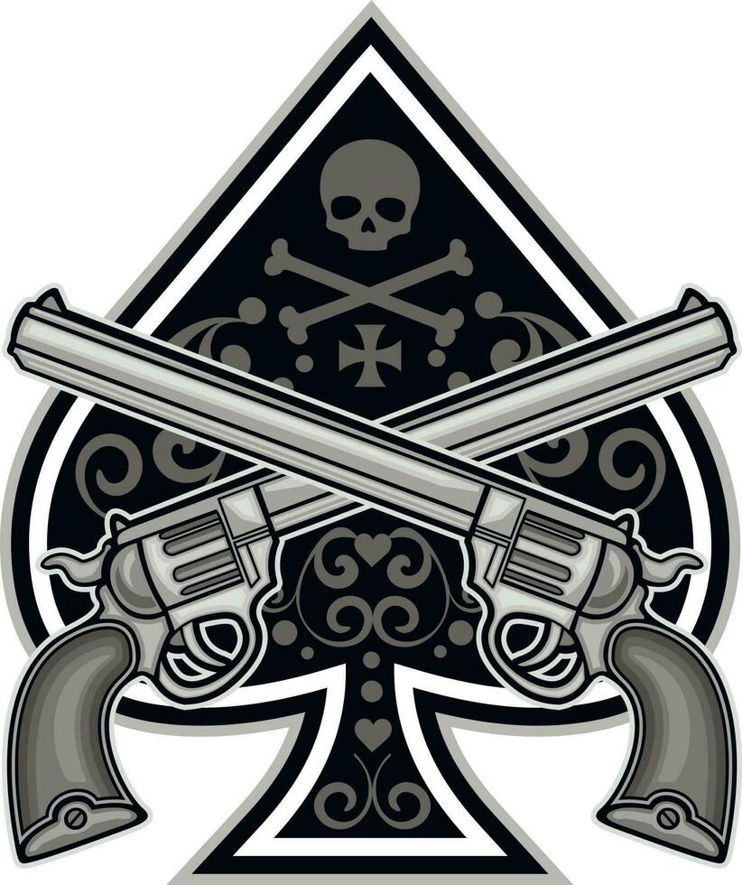 Gothic sign with ace of spades with guns, grunge vintage design t shirts vector