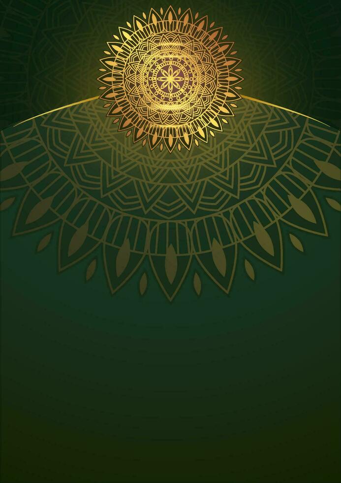 Art of traditional Indian geometric. Luxury mandala graphic background. Gold, dark green, black ornamental. Decorative pattern east style. Vector illustration with copy space.