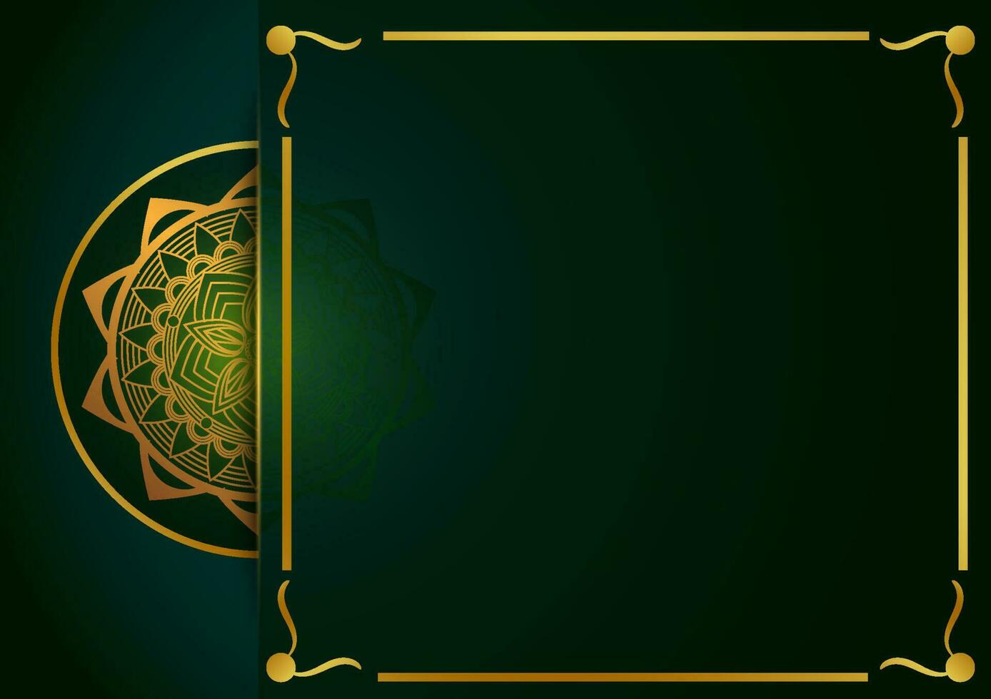 Art of traditional Indian geometric. Luxury mandala graphic background. Gold, dark green, black ornamental on shadow transparency. Decorative pattern east style. Vector illustration with copy space.