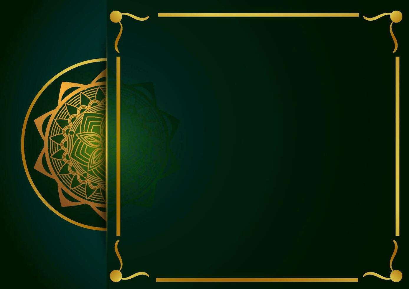 arte de la geometría india tradicional. fondo gráfico de mandala de lujo. oro, verde oscuro, negro ornamental en transparencia de sombra. patrón decorativo estilo este. ilustración vectorial con espacio de copia. vector