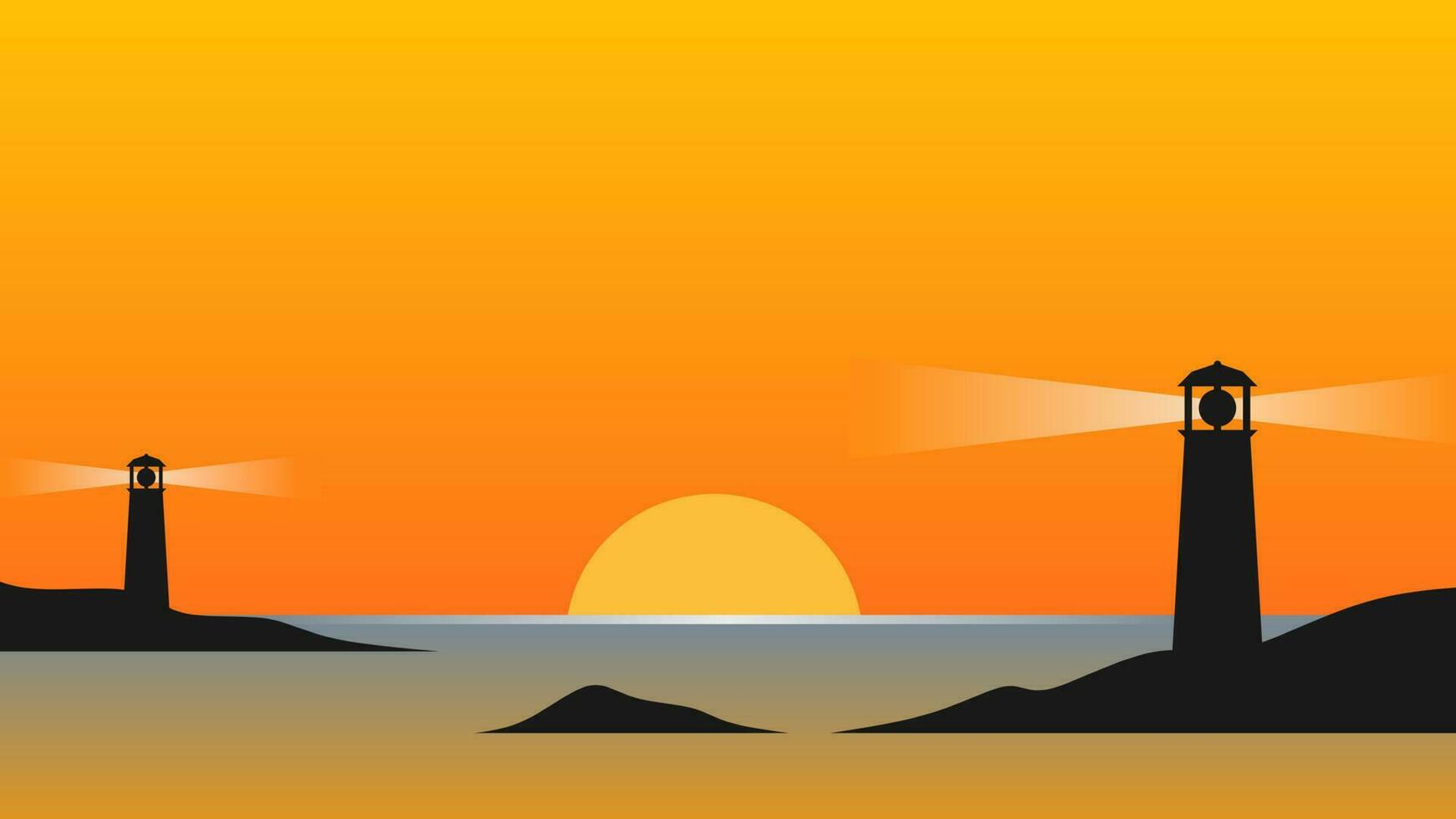 beautiful sunset beach vector landscape illustration