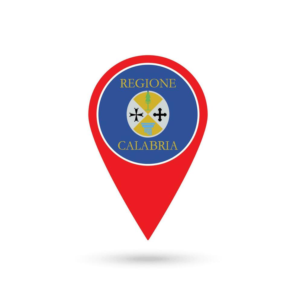 Map pointer with Calabria Flag. Region of Italy. Vector illustration.