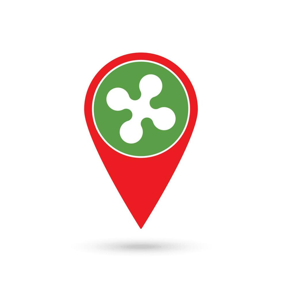 Map pointer with Lombardy Flag. Region of Italy. Vector illustration.