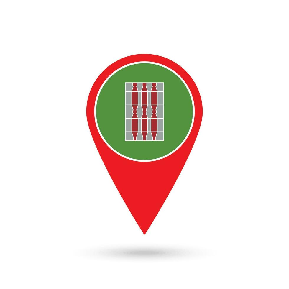 Map pointer with Umbria Flag. Region of Italy. Vector illustration.