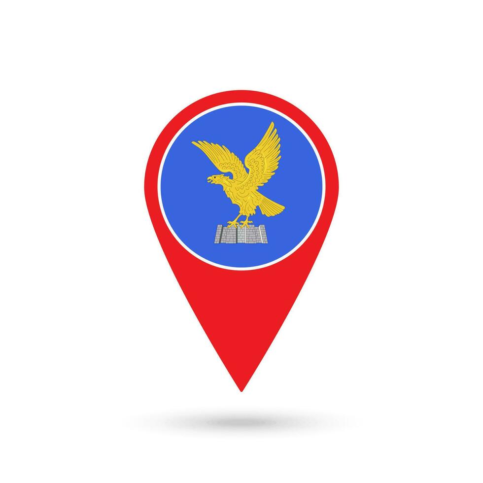 Map pointer with Friuli Venezia Giulia Flag. Region of Italy. Vector illustration.
