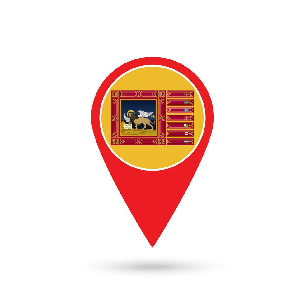 Map pointer with Veneto Flag. Region of Italy. Vector illustration.