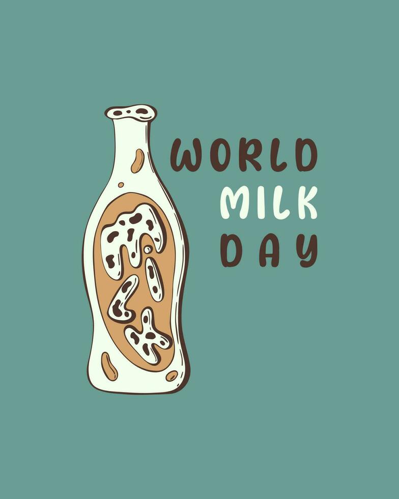 World Milk Day banner with doodle bottle, hand drawn. vector