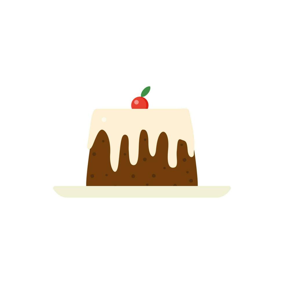 pudding flat design vector illustration. Custard pudding with melted caramel.