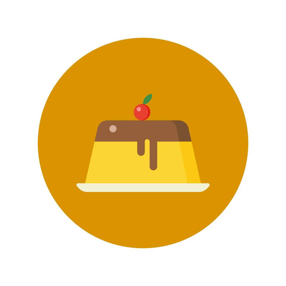 pudding flat design vector illustration. Custard pudding with melted caramel.