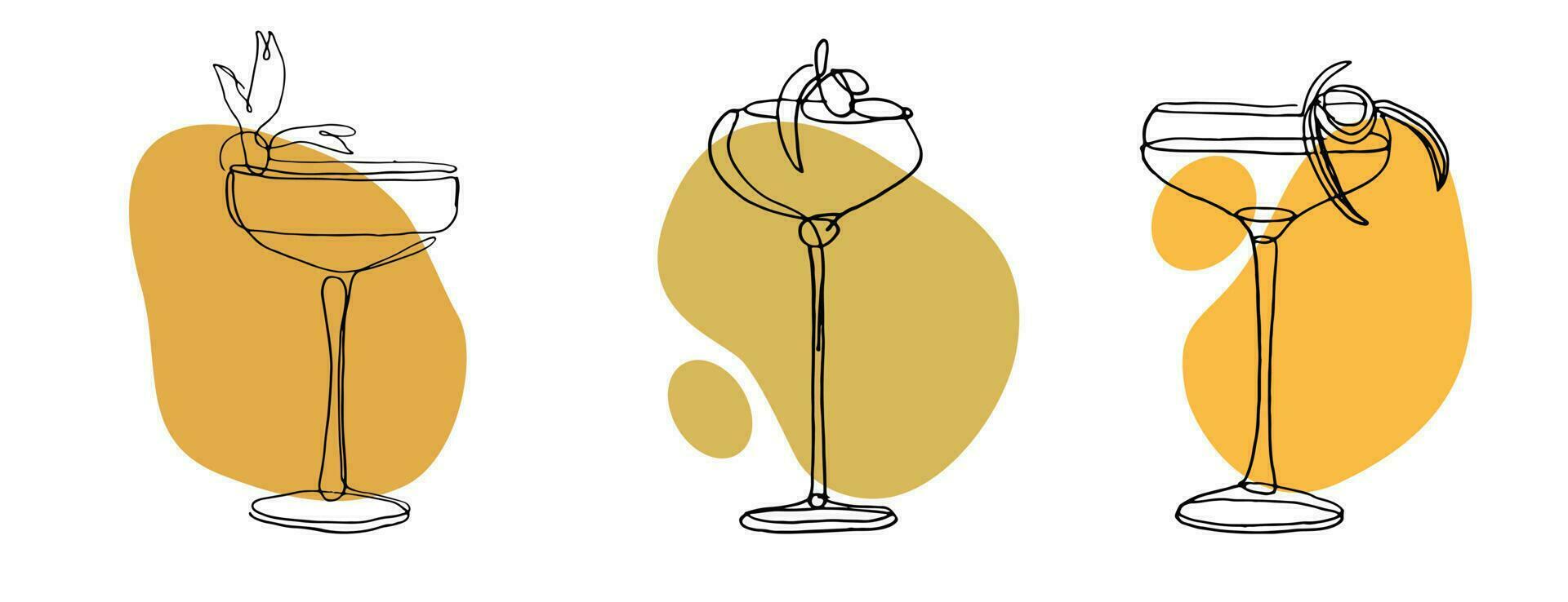 continuous line drawing of exotic cocktail drinks. vector