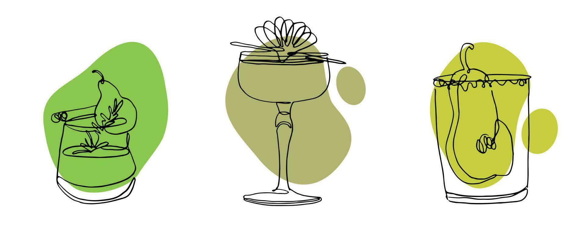 continuous line drawing of exotic cocktail drinks. vector
