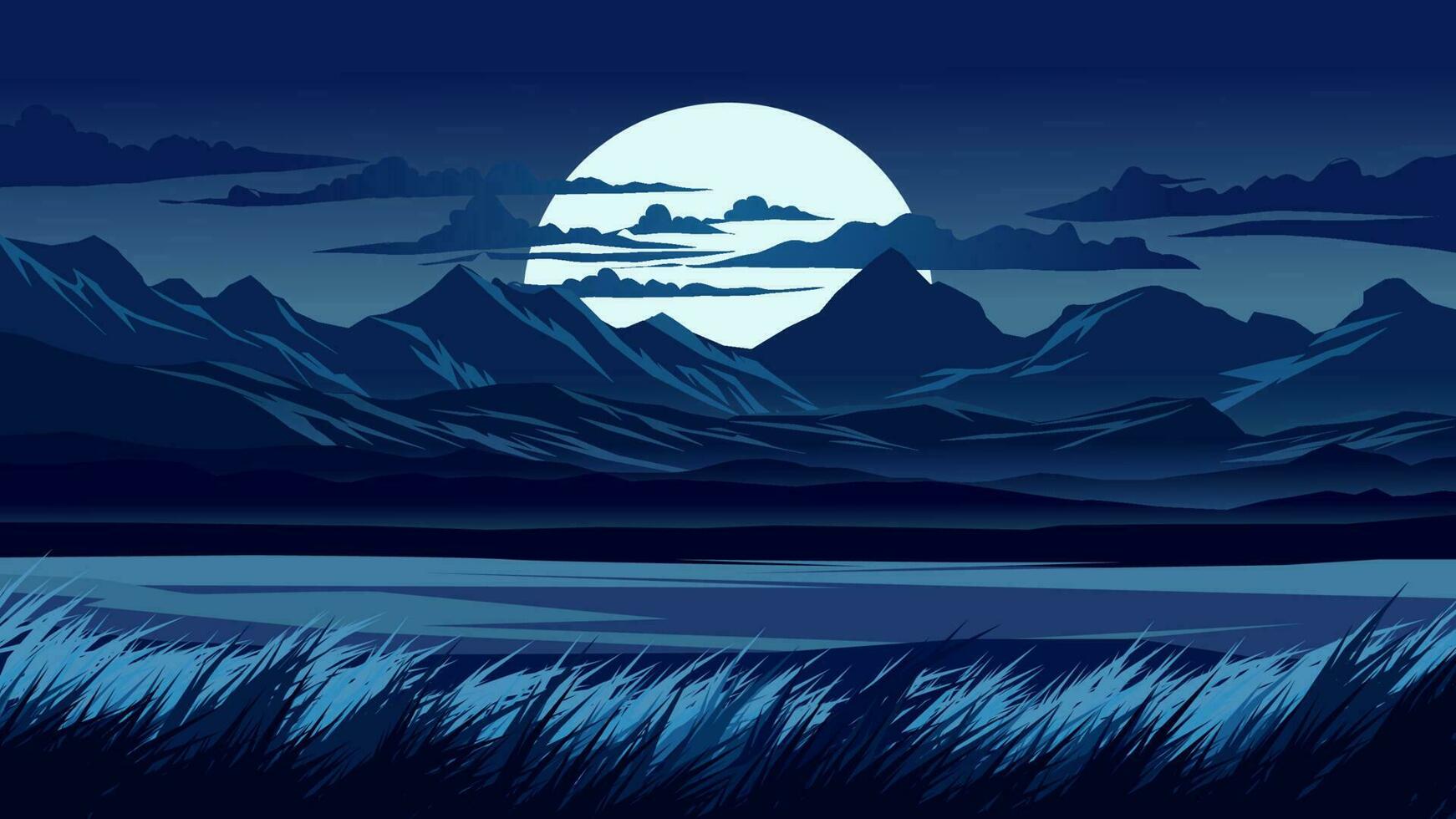 vector noche paisaje ilustración con montaña y Luna