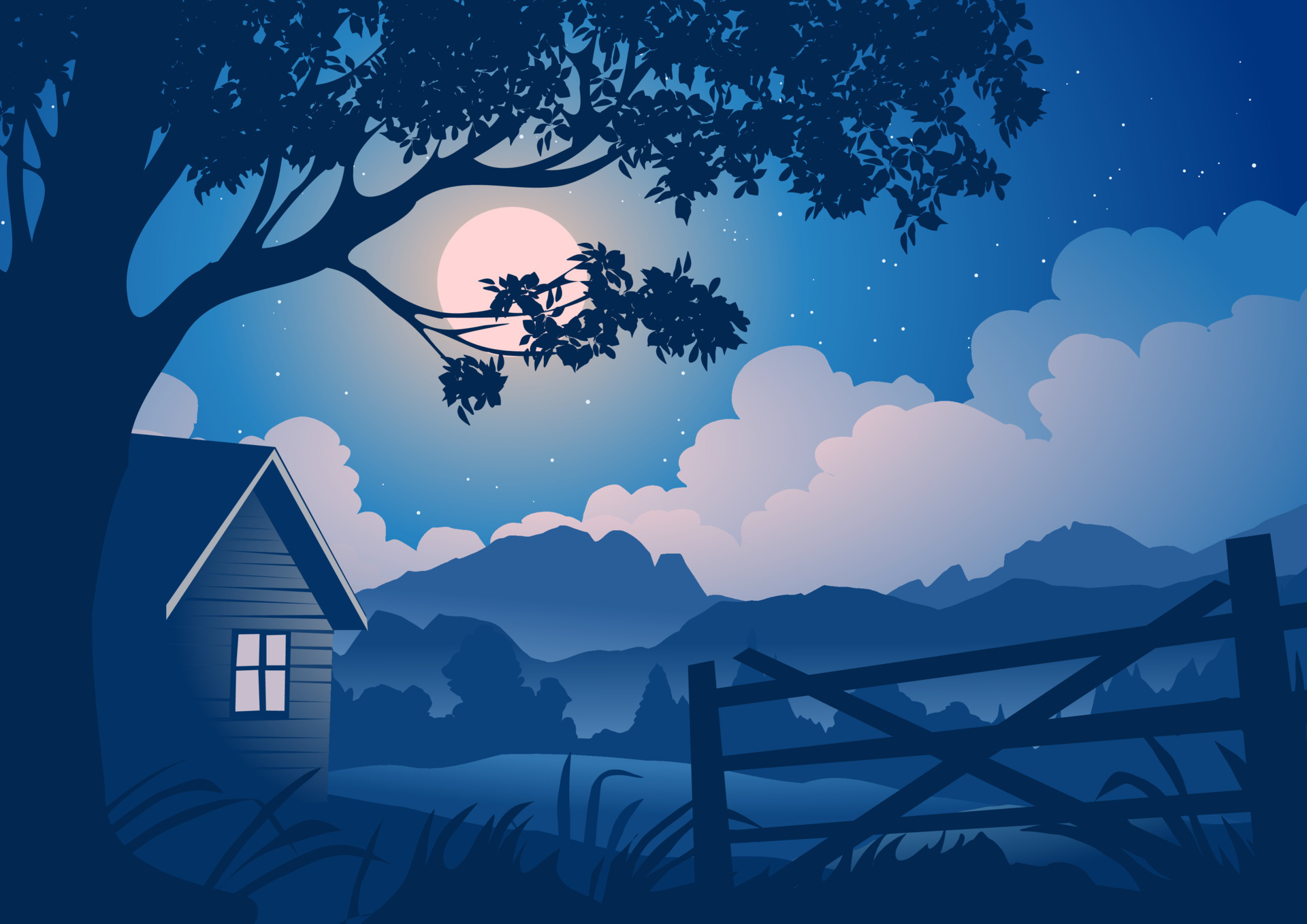 Tranquil silent night in countryside with moonlight 23269966 Vector Art