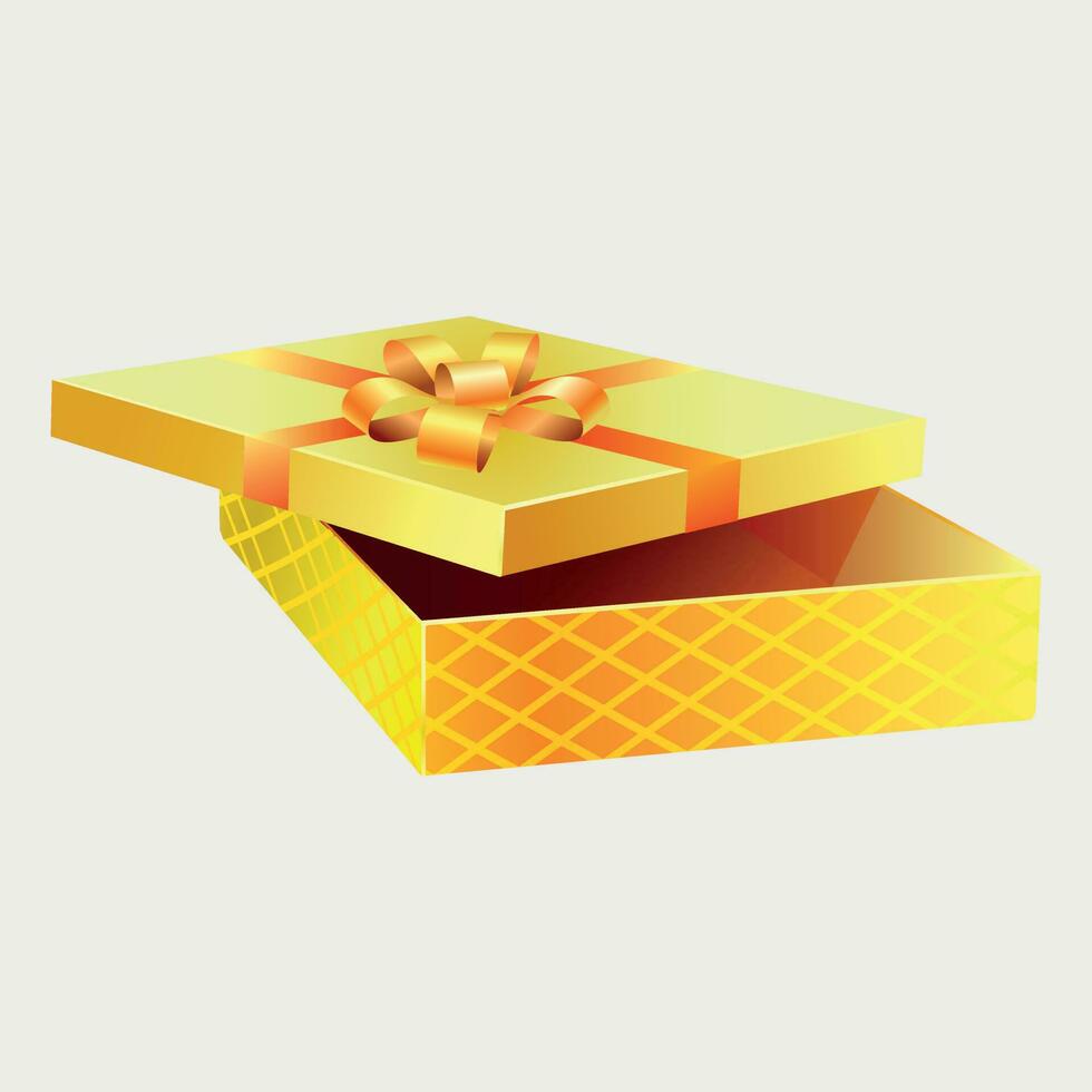 yellow opened box with ribbons and bow vector