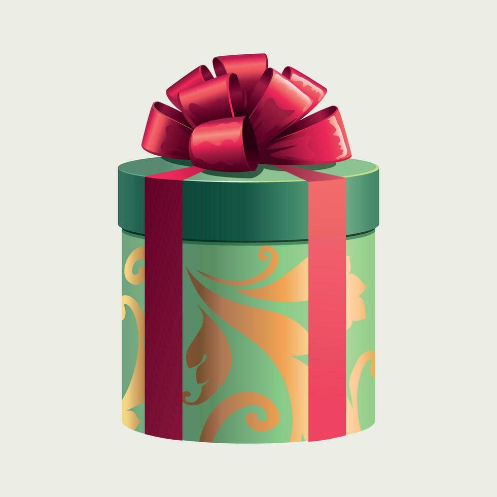 green paper box with red ribbons and bow vector