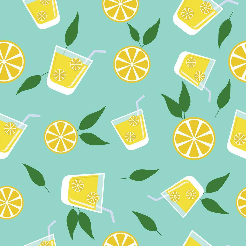 Vector seamless lemon pattern. Pattern with lemonade and lemon slices. Design for fabric, packaging, tablecloth, wallpaper.