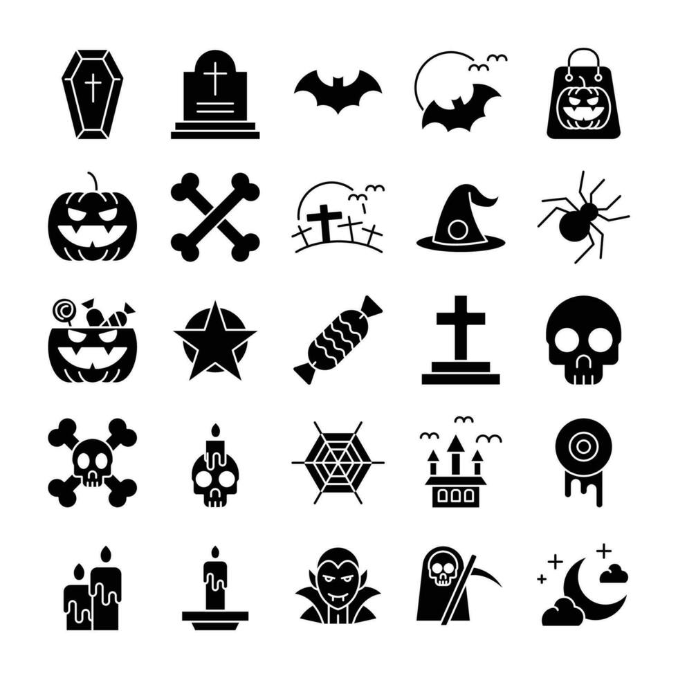 Víspera de Todos los Santos icono colocar. sólido icono vector